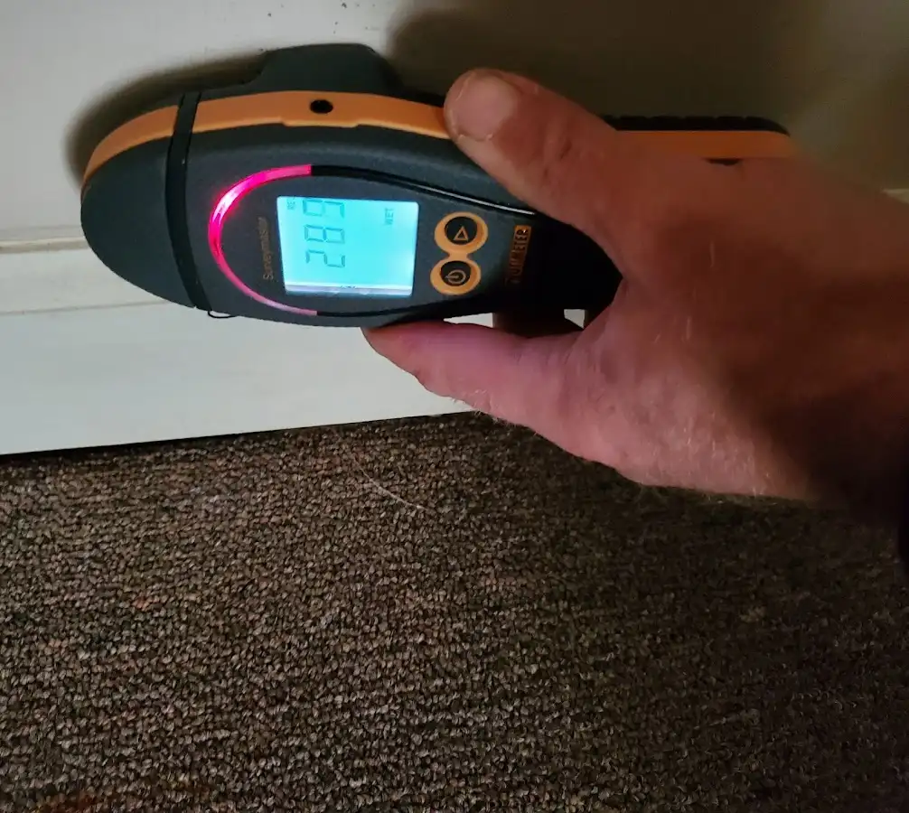Moisture detection at baseboard during Storm Damage Restoration in Spring Valley Lake